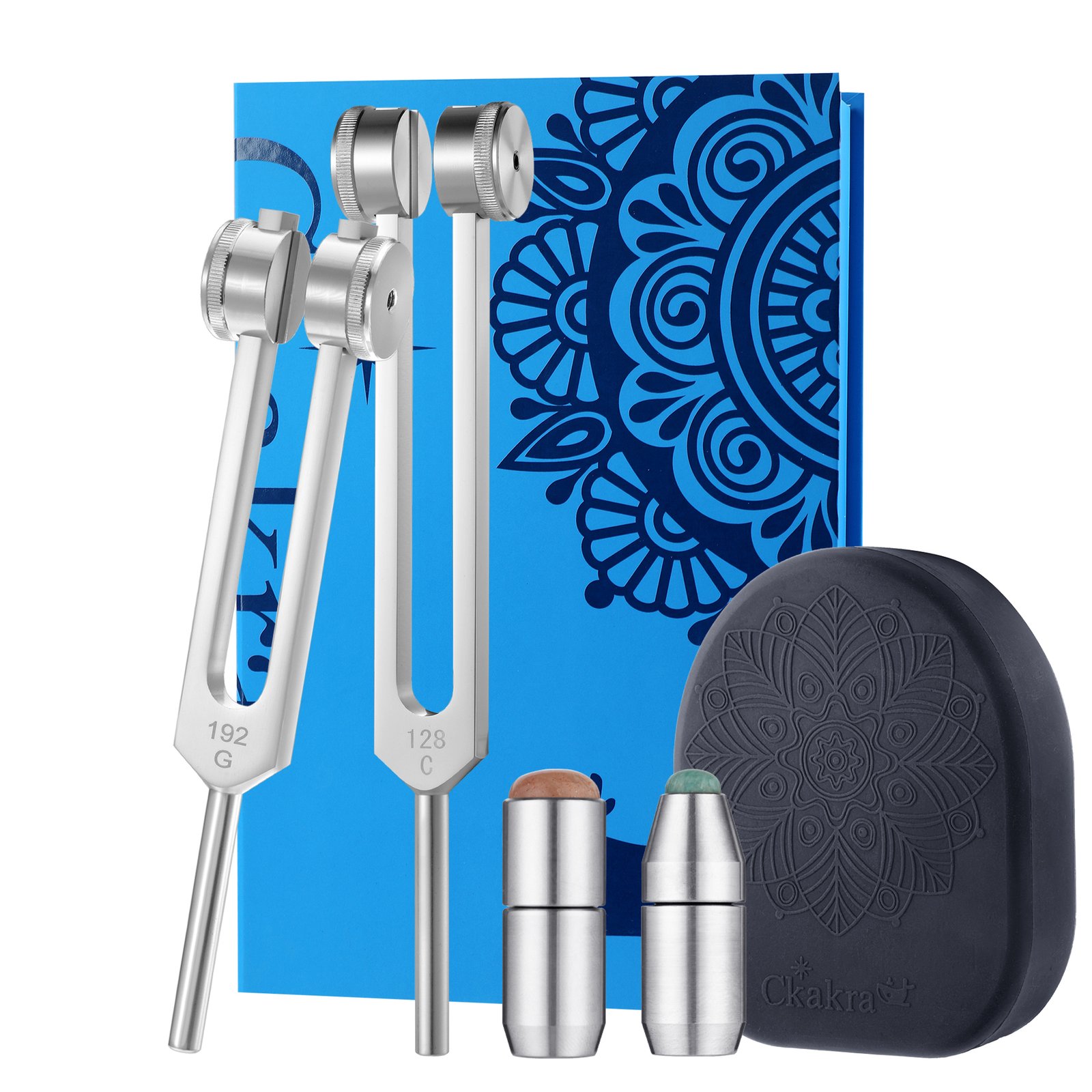 Ckakra Pack of 2 Weighted Tuning Forks with Natural Gemstone Feet