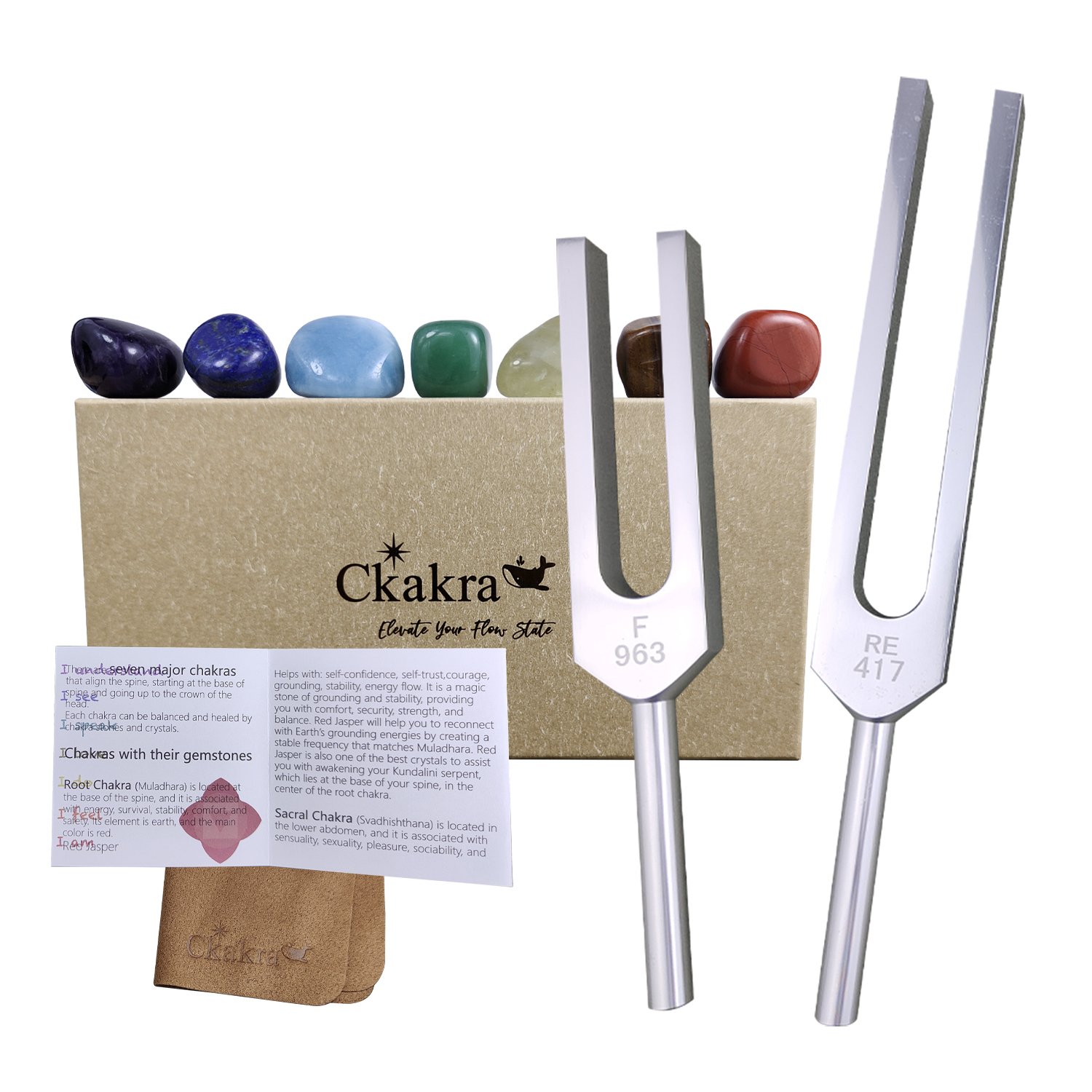 Pack of 2 Tuning Forks With 7 Chakra Crystals Set